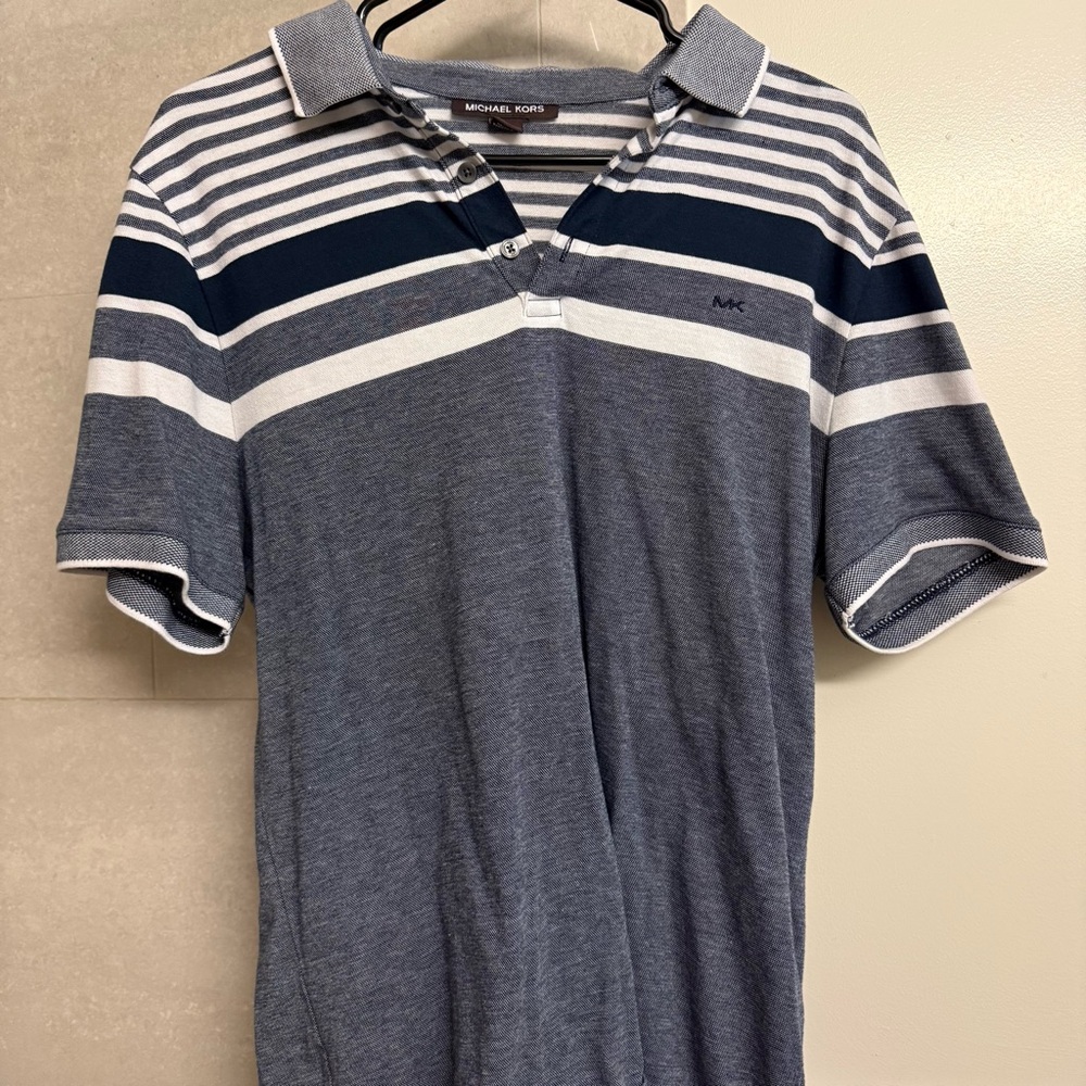 Michael Kors Men's Striped Polo Shirt - L - Blue and White